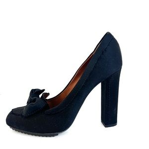 Lanvin black satin bow pumps